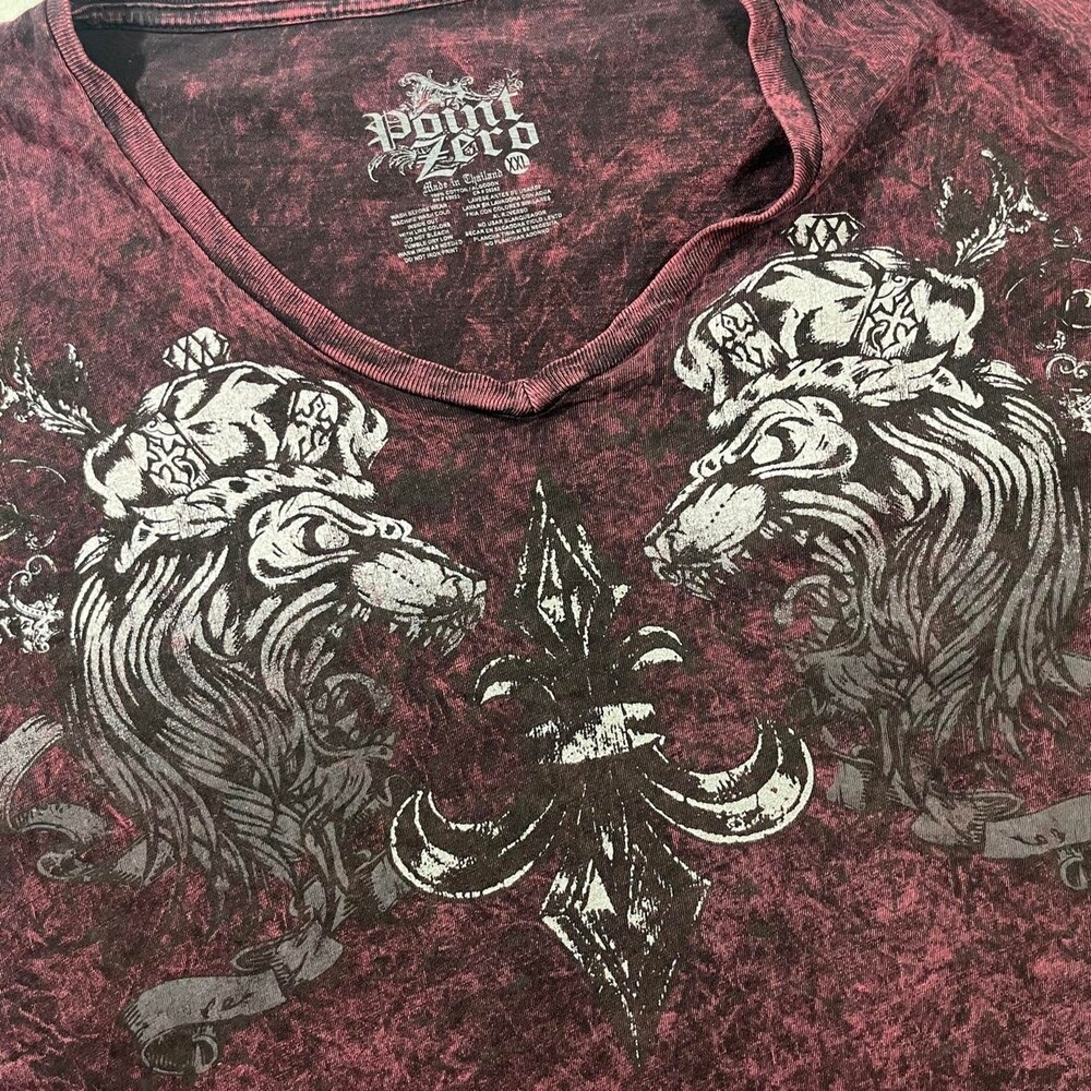 Vintage Point Zero Graphic Tee Shirt Burgundy Fleur De Lis XXL Affliction Style